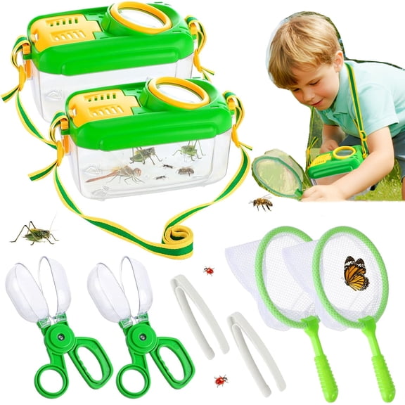 2 Pack Bug Catcher Kit for Boys Girls, Bug Catching Kit with Butterfly Net, Critter Keeper, Insect Catcher - Butterfly Bug Explorer Kit