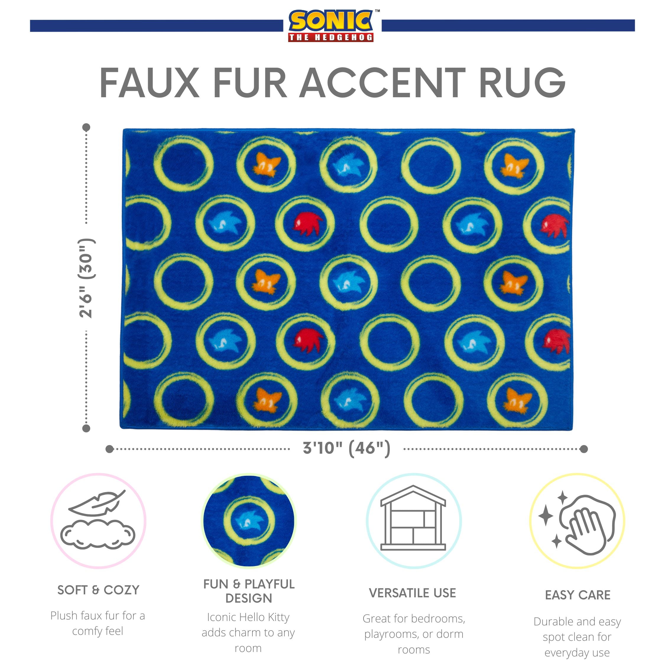 Sonic the Hedgehog Kids Faux Fur Accent Rug, 30 x 46, Blue