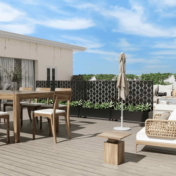 MAYEERTY 47x47x16 Inch Black Metal Planter Box with Trellis for Outdoor Garden & Patio