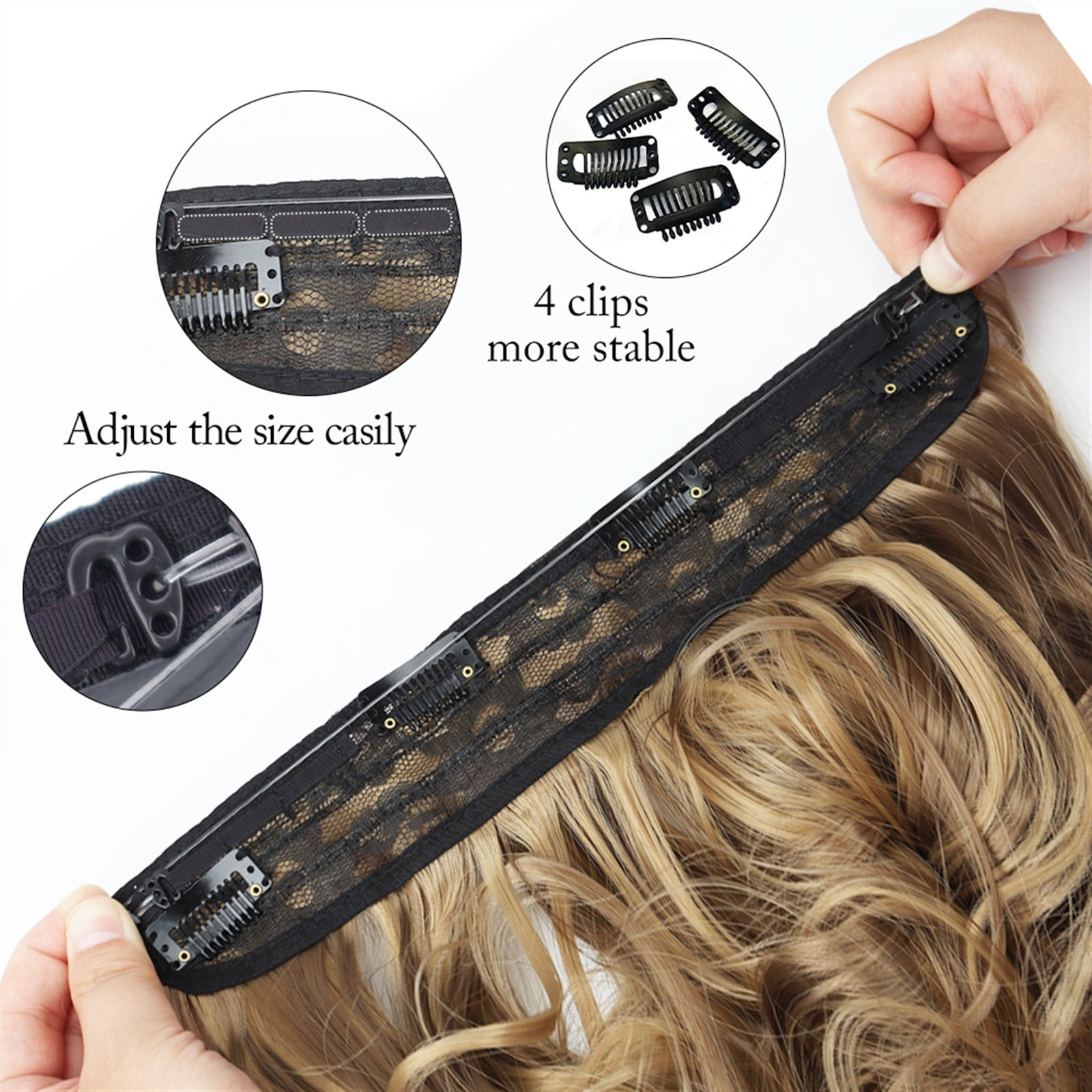 Synthetic Invisible Wire Hair Extensions with Transparent Wire 4 Secure Clips Long Wavy Secret Hairpiece 22 Inch Black for Women