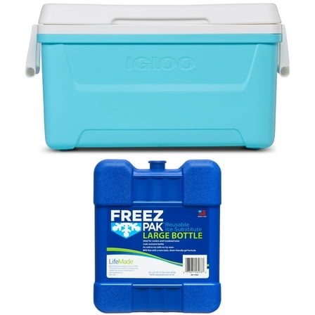 Igloo 48 QT Laguna Hard-Sided Ice Chest Cooler, Aqua, 1 Count and Freez Pak Large Ice Pack, 1 Count