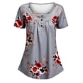 thumbnail image 4 of WISEFIN Women Summer Floral Print Short Sleeve Button Relaxed Fit Casual T-Shirt Blouse Tunic Tops, 4 of 5