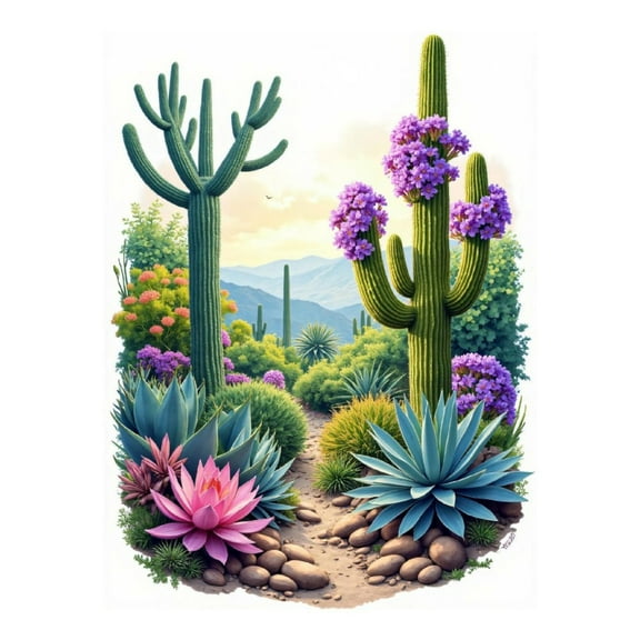 Diamond Art Kit for Adults, Desert Pathway Cacti Floral Vista Diamond Painting for Adults Beginners, DIY Diamond Art Painting Kits, 5D Diamond Painting Crafts for Home Decor 12x16 Frameless