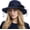 Navy Blue, variant on Woolen Fedora Hats for Women, Classic Flower Wide Brim Bowler Felt Top Hat with Veil Winter Church Derby Party Cap