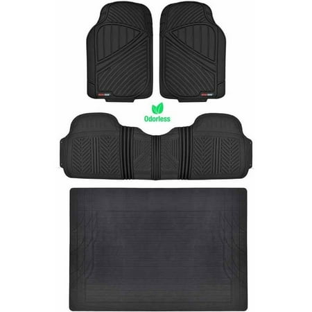 Motor Trend 100 Percent Odorless Car Floor Mats with Standard Trunk Cargo Mat, 4 Pieces Rubber Protection, Black Beige (Best Rubber Floor Mats)