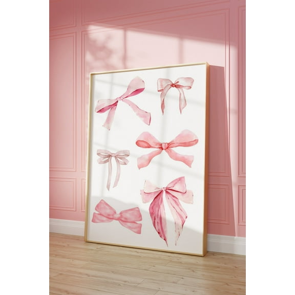 Trendy Pink Bow Poster, Coquette Cute Girly Poster Wall Art, Preppy Bows Soft Pink Pastel Poster, Ribbon Bow Balletcore, Size 8x12 UNFFRAMED F03.1.7l2998