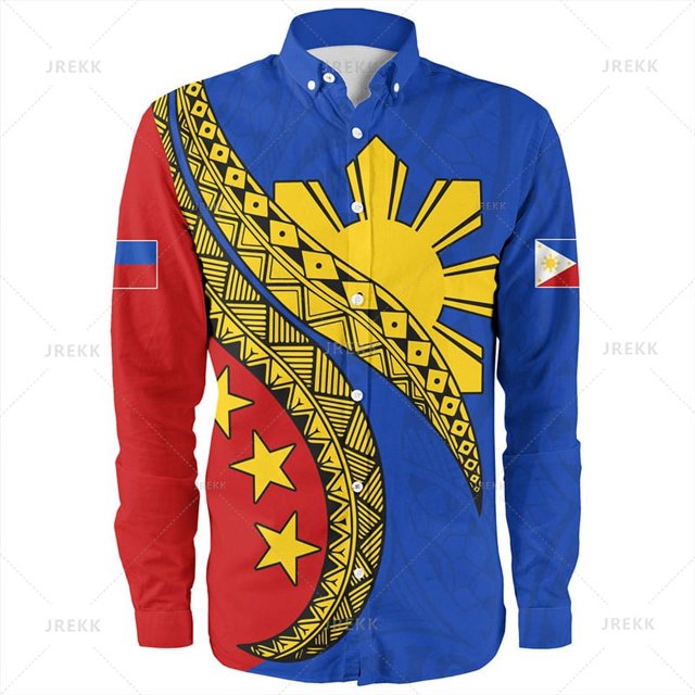 Camisas de manga larga con estampado 3D de Filipinas de tamaño pequeño para hombres, camisas con estampados tribales de Filipinas, blusas, camisas para mujeres