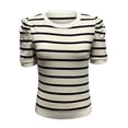 thumbnail image 4 of Womens Shirts Summer Striped Pullover Round Neck Bubble Sleeve T Shirt Top Womens Tops, 4 of 6