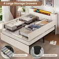 thumbnail image 5 of Full Size Farmhouse Bed Frame with Storage Headboard and Double Barn Door Cabinets, Rustic Wooden Bed Frame with 4 Drawers and LED Lights, No Box Spring Needed, White, 5 of 7