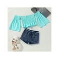 thumbnail image 4 of Qiylii Girl’s Clothes Set Off Shoulder Long Sleeve Top+Bandage Denim Shorts, 4 of 9