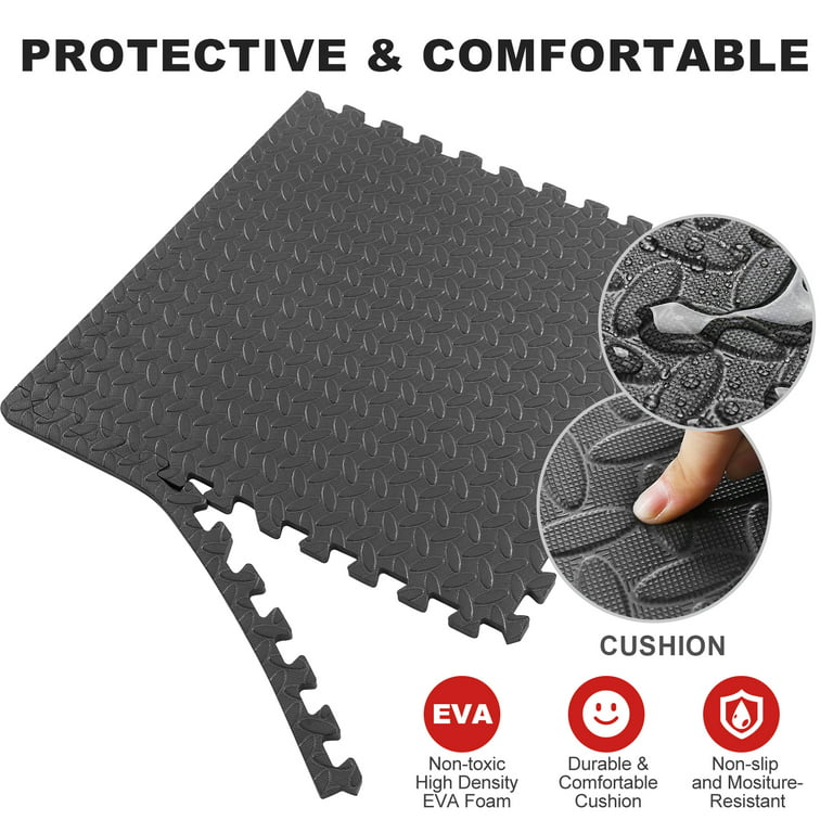 48 Square Feet / 12 Interlocking Foam Tiles Thick Exercise Mat - Soft  Supportive Cushion for Exercising or Gym Equipment Floor Protection,  Non-Skid