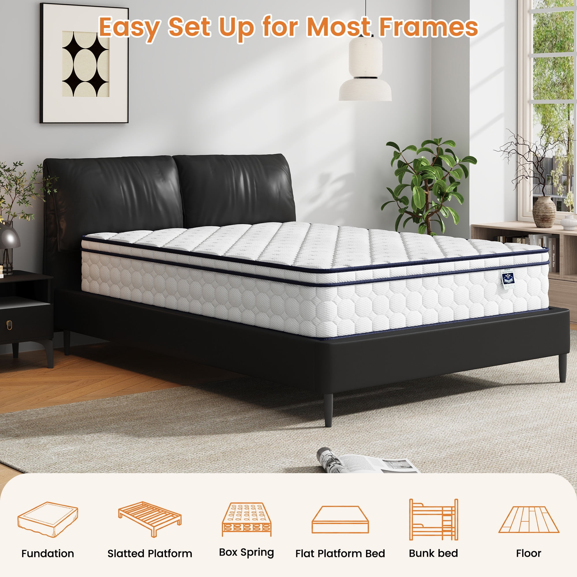 Queen Size Mattress - 12 Inch Gel-Infused Memory Foam & Pocket Springs, Medium Feel, CertiPUR-US Certified, Pressure Relieving & Cool Night Sleep