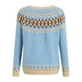 thumbnail image 5 of zaveiop Fair Isle Pullover Sweaters, Crew Neck Chunky Knit, Winter Clothing Holiday, Vintage Crochet Fall Tops for Women (Light Blue, M), 5 of 9