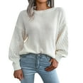 thumbnail image 2 of White Hoodies for Women's Fall Long Sleeve Crew Neck Solid Color Cable Knit Chunky Casual Oversized Pullover Sweater Tops Fall Tops for Women 2025, 2 of 6