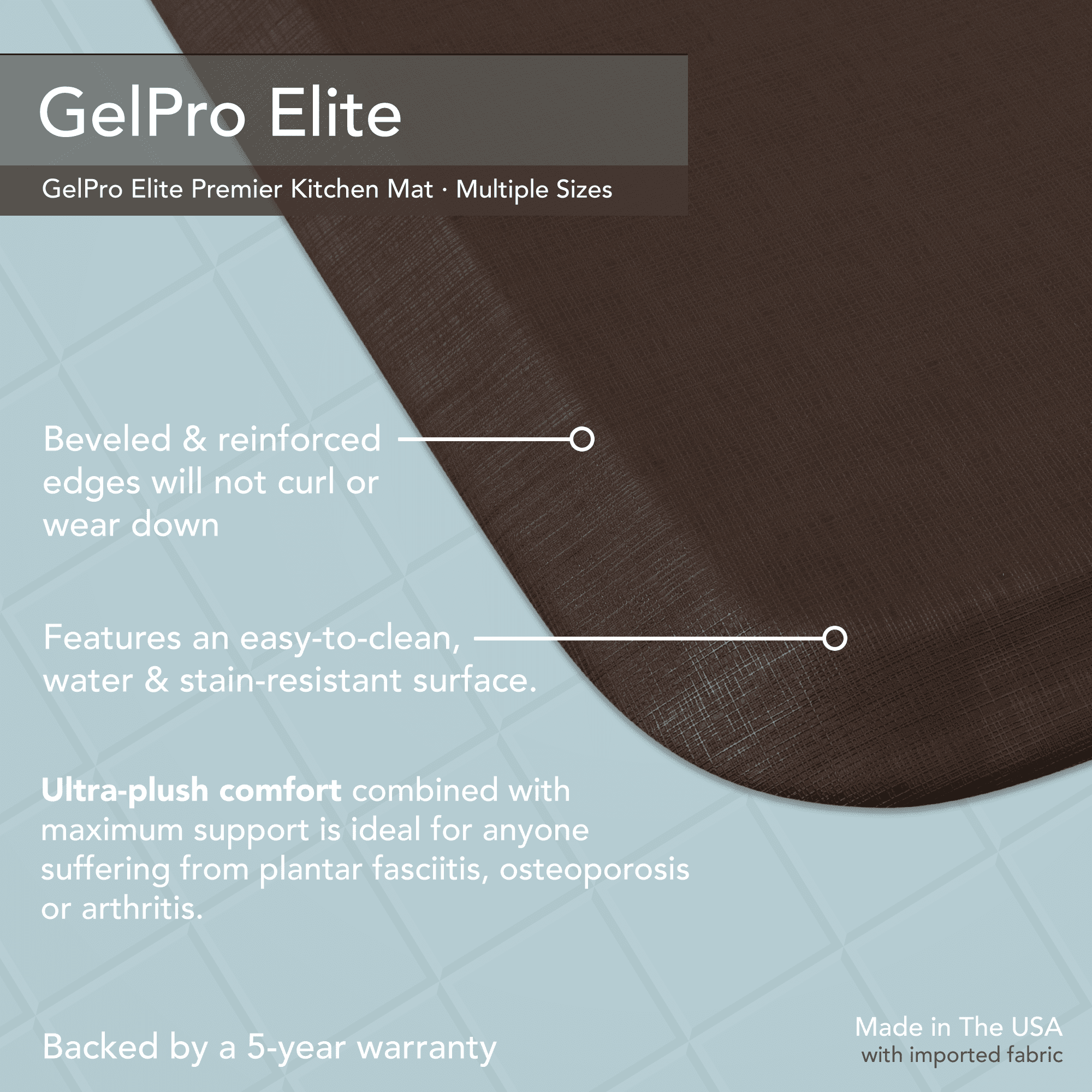 GelPro Elite Traditional Linen Black Kitchen Mat, 20 in x 36 in