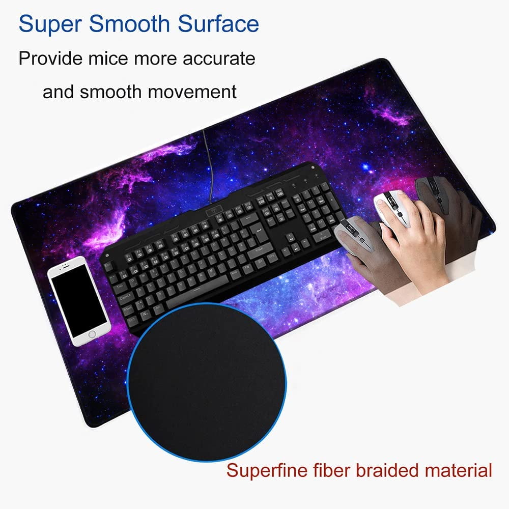 Gaming Mouse Pad, Large Mouse Pads for Desk, Non-Slip Rubber Base Mousepad, Keyboard Mouse Mat Desk Pad with Stitched Edges, 31.5x11.8 inch Galaxy