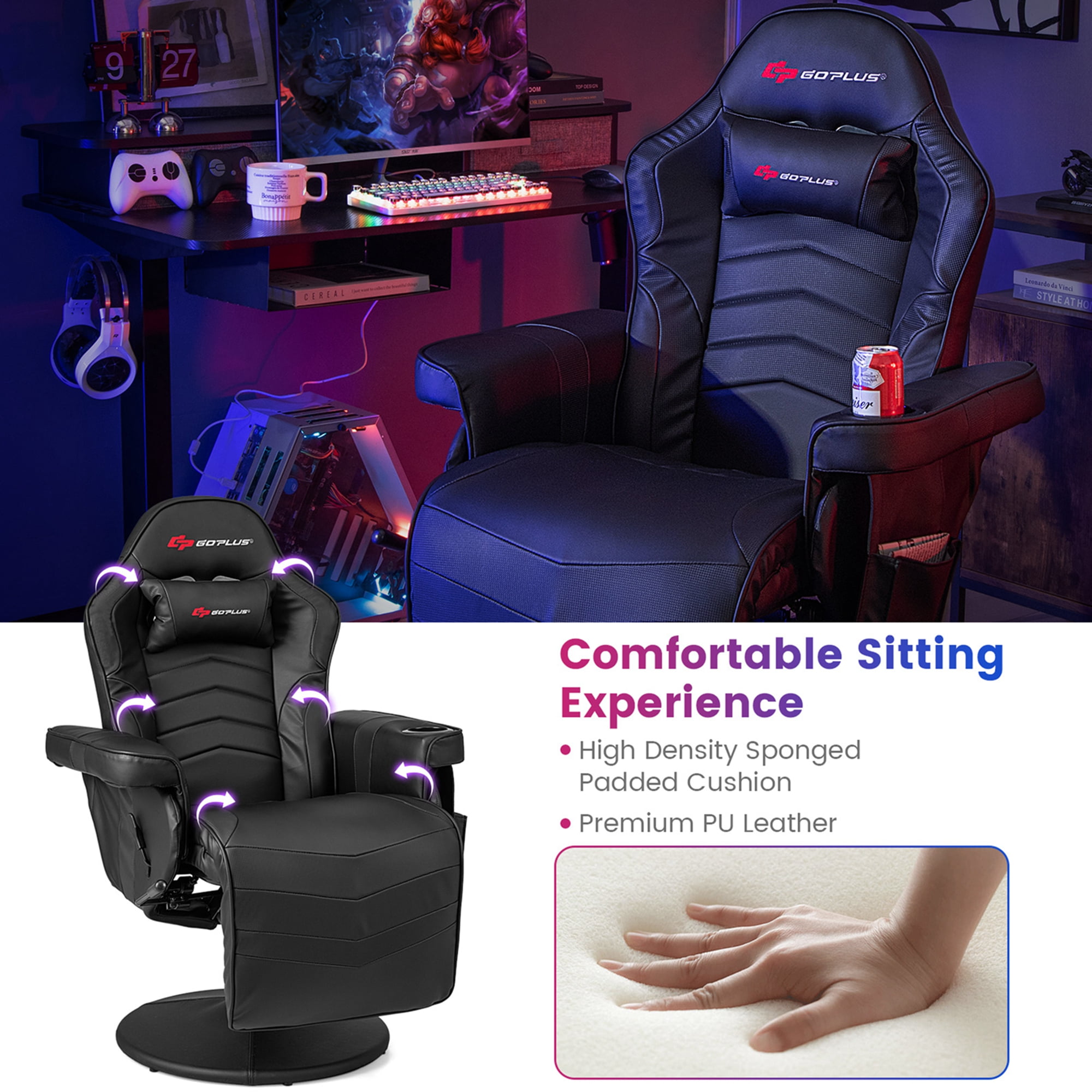 Cup Holder Racing Massage Chair PU Leather Massage Gaming Chair