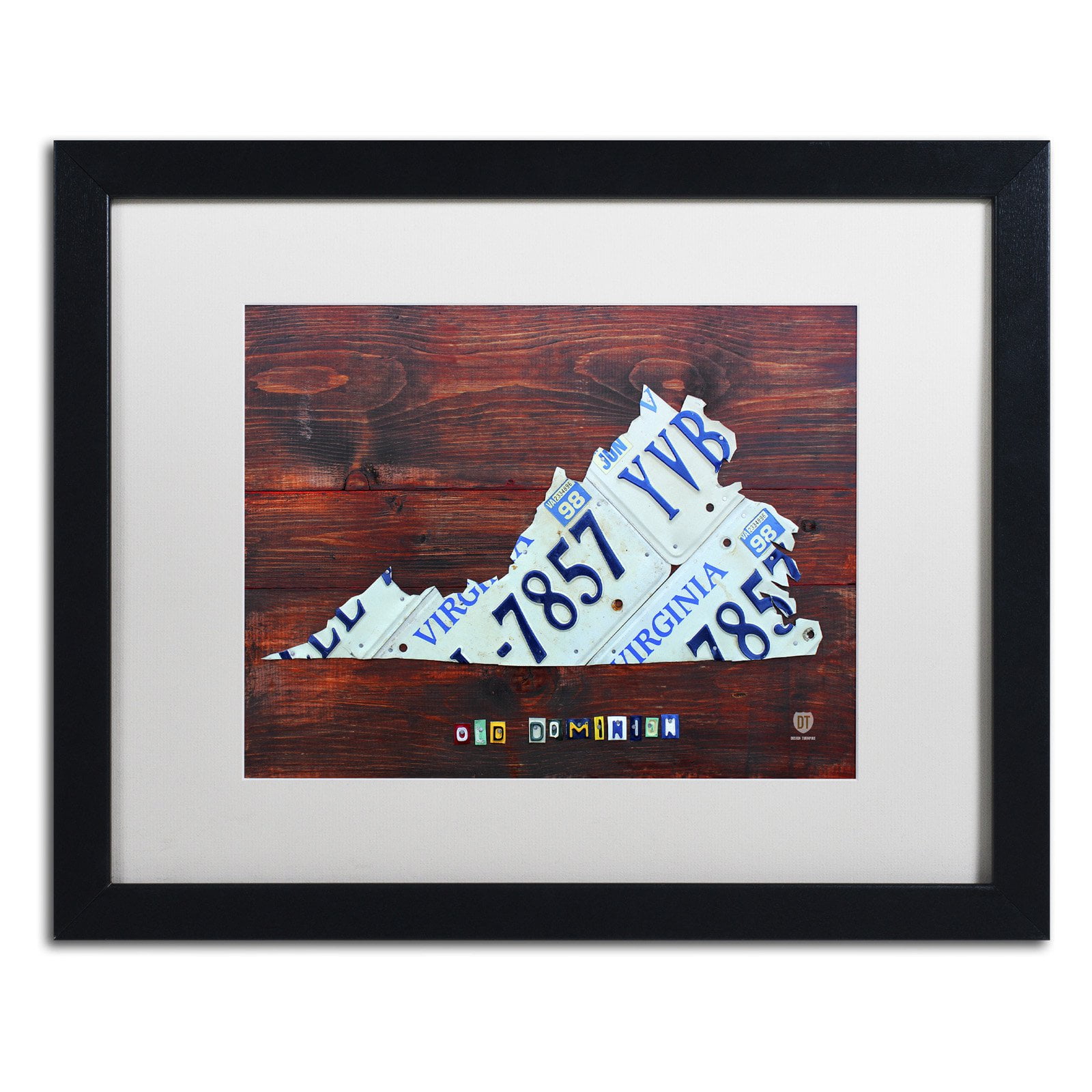 Trademark Fine Art 'Virginia License Plate Map II' Canvas Art by Design Turnpike, White Matte, Black Frame