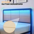 thumbnail image 4 of Full Size Rattan Platform Metal Bed Frame with Led Light Headboard, Modern Style Cane Boho Metal Bed Frames with Sturdy Steel Slat Support, Heavy Duty Metal Bed Frame, No Box Spring Needed, 4 of 9