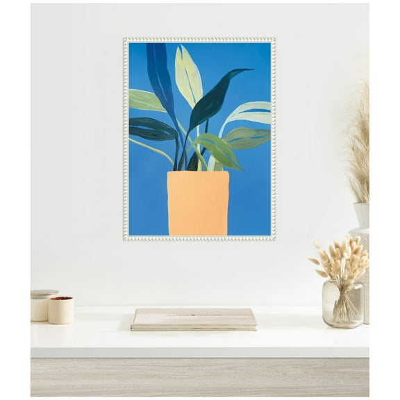 Kate and Laurel House Plant Framed Canvas Wall Art by Emma Daisy 18 x 24 Sylvie Beaded White, Modern Contemporary, Flowers, Still Life Art for Wall Decor, Living Room Bedroom