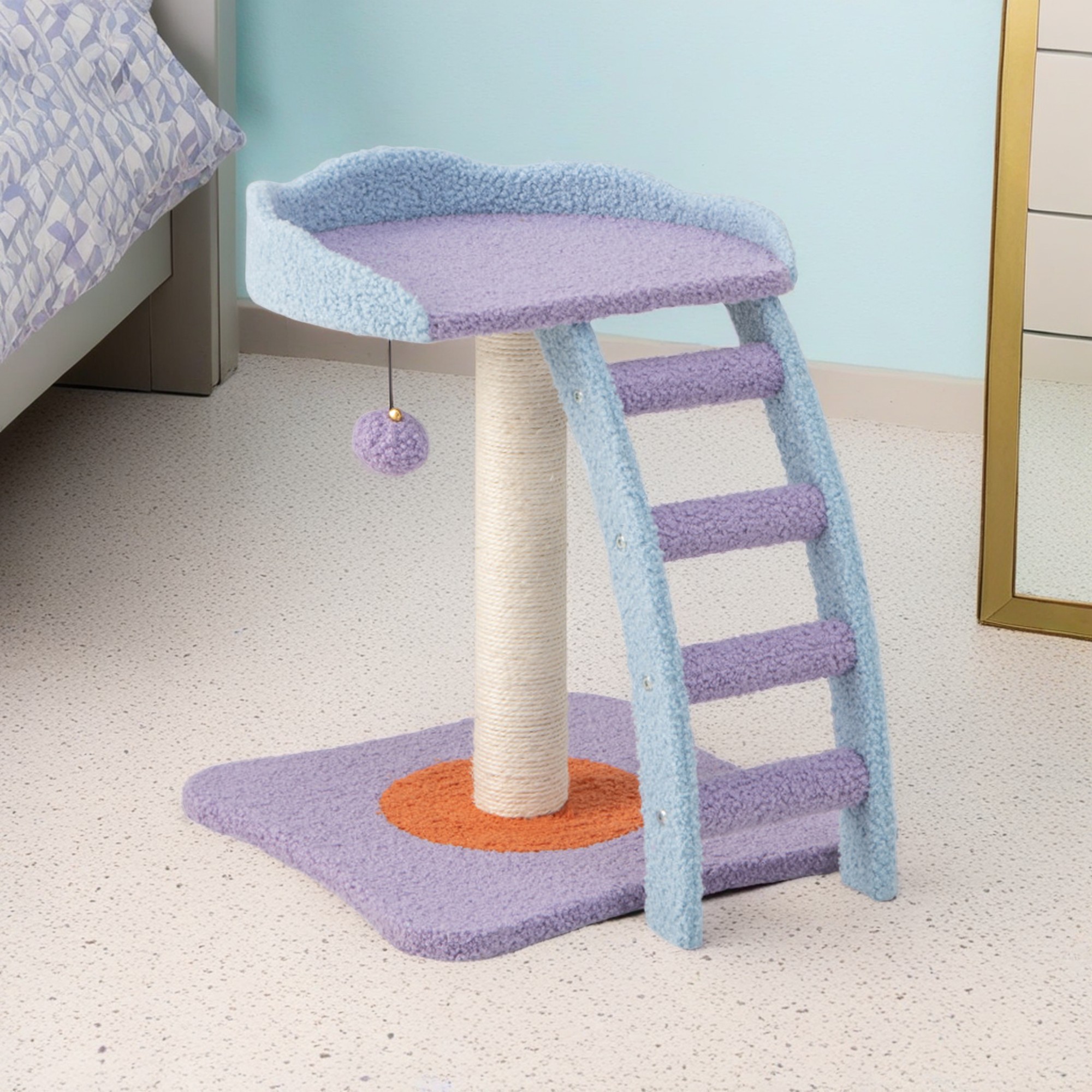 Pefilos 19" Cat Scratch Post with Ladder, Indoor Cat Scratching Posts, Cat Scratcher Tree Tower for Furniture, Purple