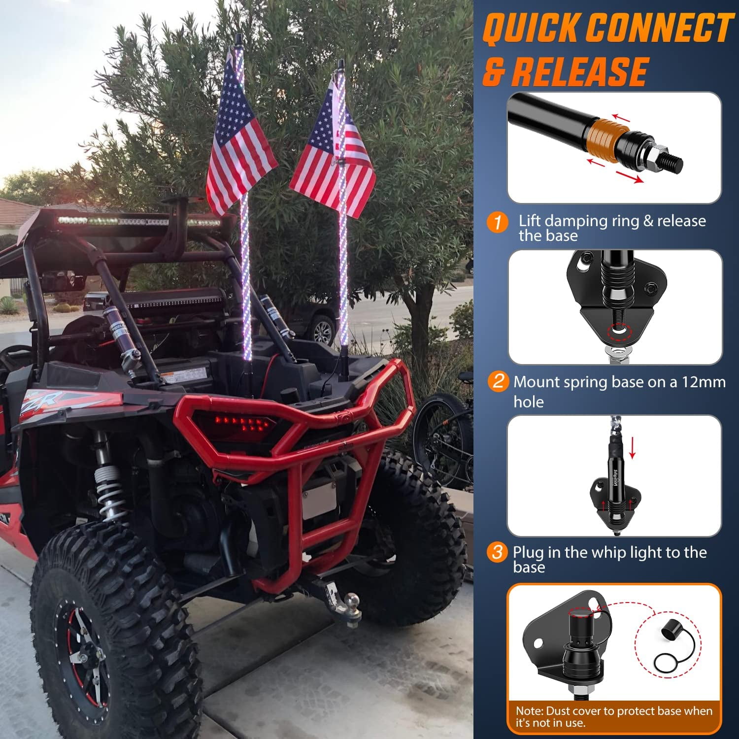 Nilight RGB Waterproof 4FT Spiral LED Whip Light 2 Pack with Strobe & Remote for ATV UTV RZR Polaris Jeep Truck
