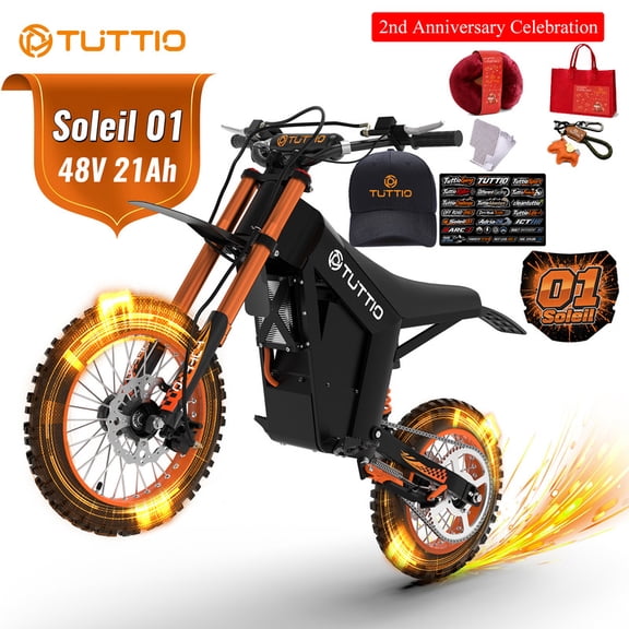 TUTTIO Soleil 01 Electric Dirt Bike,3000W 200N·m High Torque, 21AH Battery, 14"/12" Full Suspension Off-Road Motocross