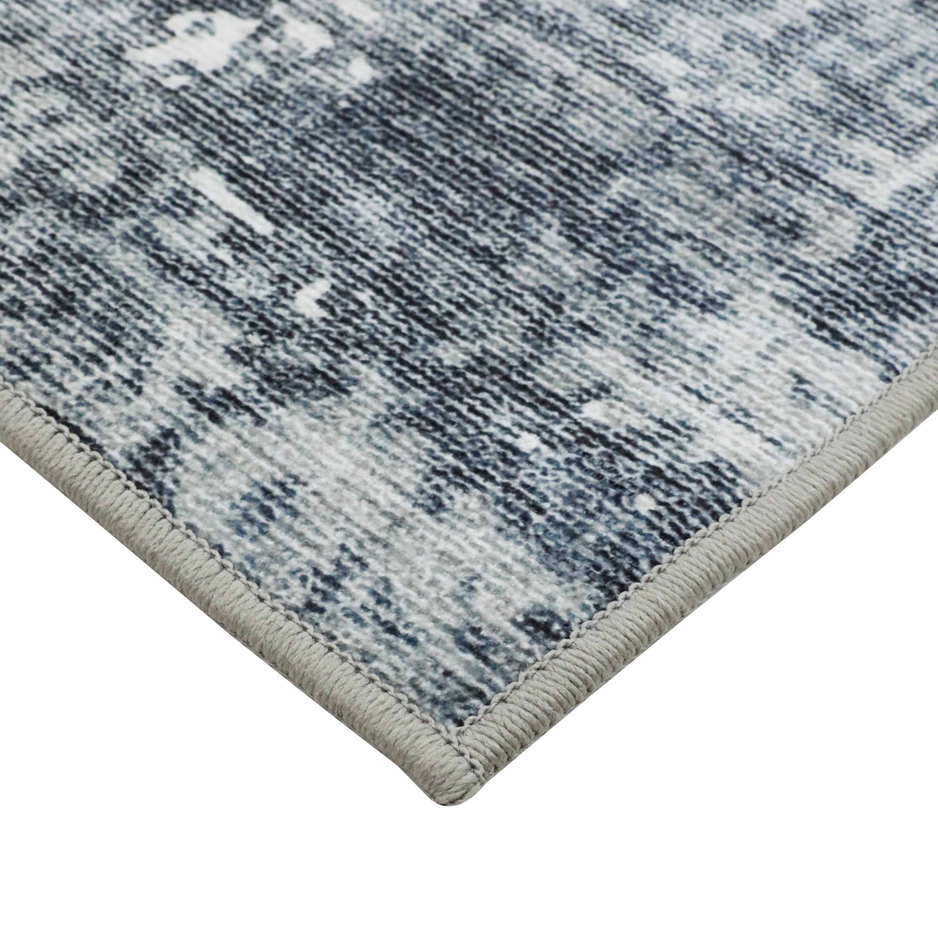 Washable Skid-Resistant Runner Rug Geometric Blue 24" x 72"