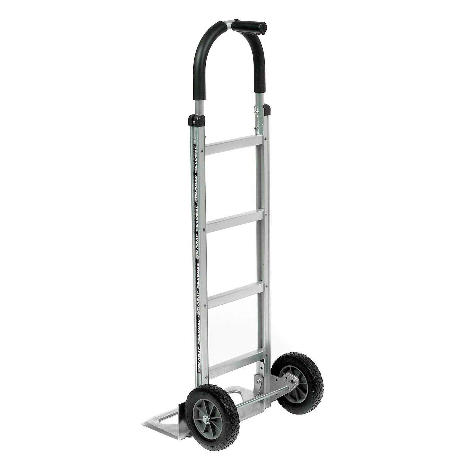 Global Industrial 168263 Aluminum Hand Truck with Pin Handle - Mold-On Rubber Wheels, Gray