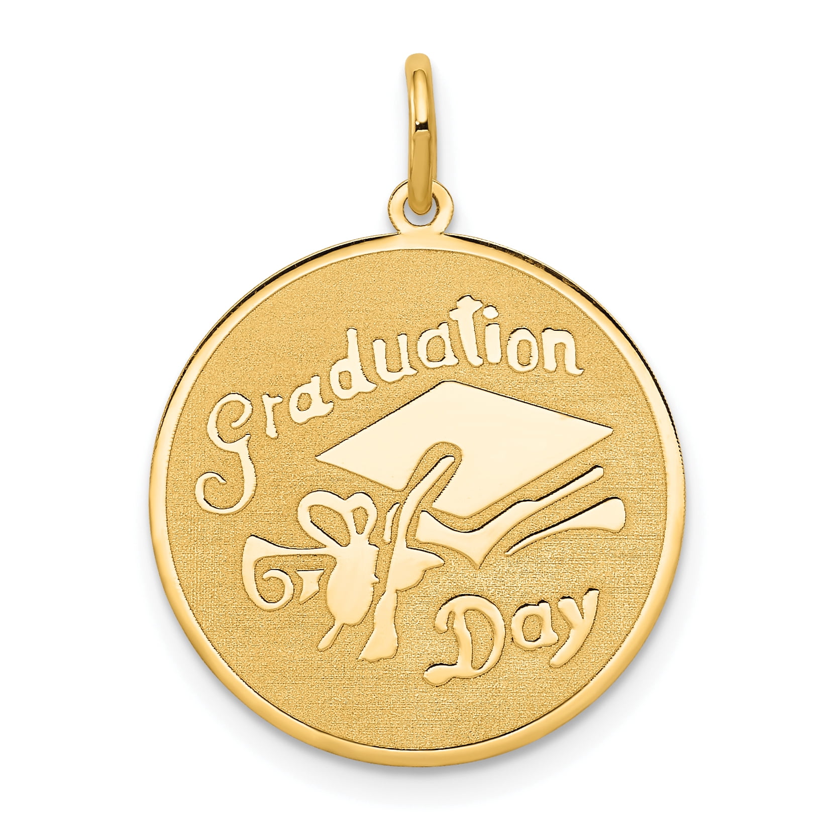 14k Yellow Gold Graduation Day Disc Necklace Charm Pendant Special Occasion