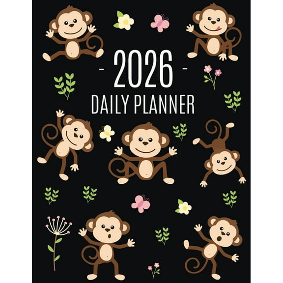 Monkey Planner 2026: Cute Year Organizer with Adorable Apes For an Easy Overview of All Your Appointments! Jungle Animal, (Paperback)
