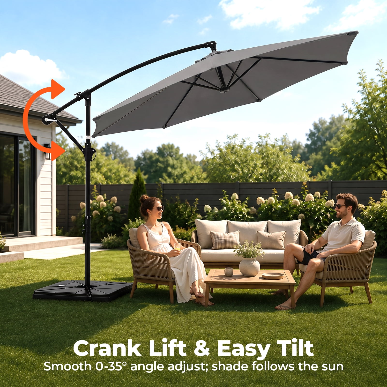 Alvantor 9.8ft Offset Patio Umbrella Hanging Cantilever Beach Umbrella Outdoor Sun Shade with Easy Tilt, UPF50+ Protection, 8 Ribs, for Backyard, Patio, Pool