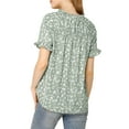 thumbnail image 4 of Allegra K Women's Floral Print Tie Neck Short Sleeves Peasant Blouse, 4 of 7