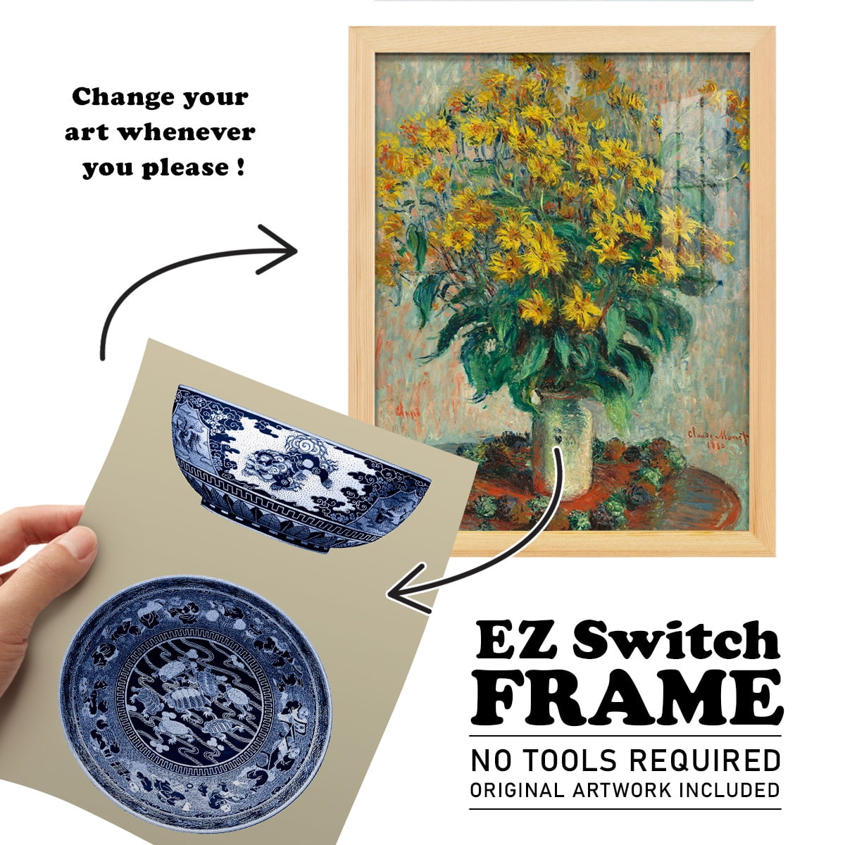 Porcelain in Blue and White I -Framed Print w/glass-Natural Wood