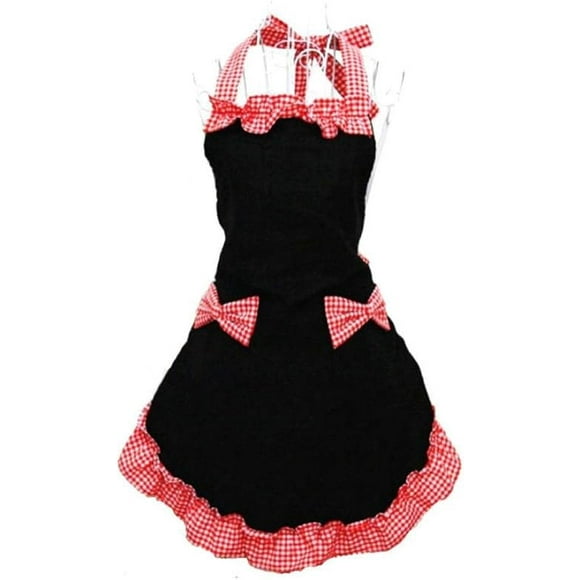 Apron Kitchen Baking Aprons Ladies Aprons Pinafore Frilly Black Cute Personalized Womens Aprons With 2 Pockets for Women 75*70CM