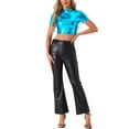 thumbnail image 2 of INSPIRAR CHIC Blusas Cortas de Cuello Alto Metálicas de Manga Corta para Mujeres XS Azul Pavo Real, 2 of 6