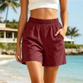 thumbnail image 6 of Ihhxva Cotton Shorts for Women Relaxed Fit Elastic Waist Solid Color with Pockets Adjustable Stretchable Summer Exterior Pocket Mid Rise Flat Front Casual Beach Workout Lounge S-2XL, 6 of 7