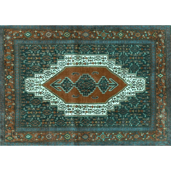 Ahgly Company Machine Washable Indoor Rectangle Persian Turquoise Blue Traditional Area Rugs, 5' x 7'