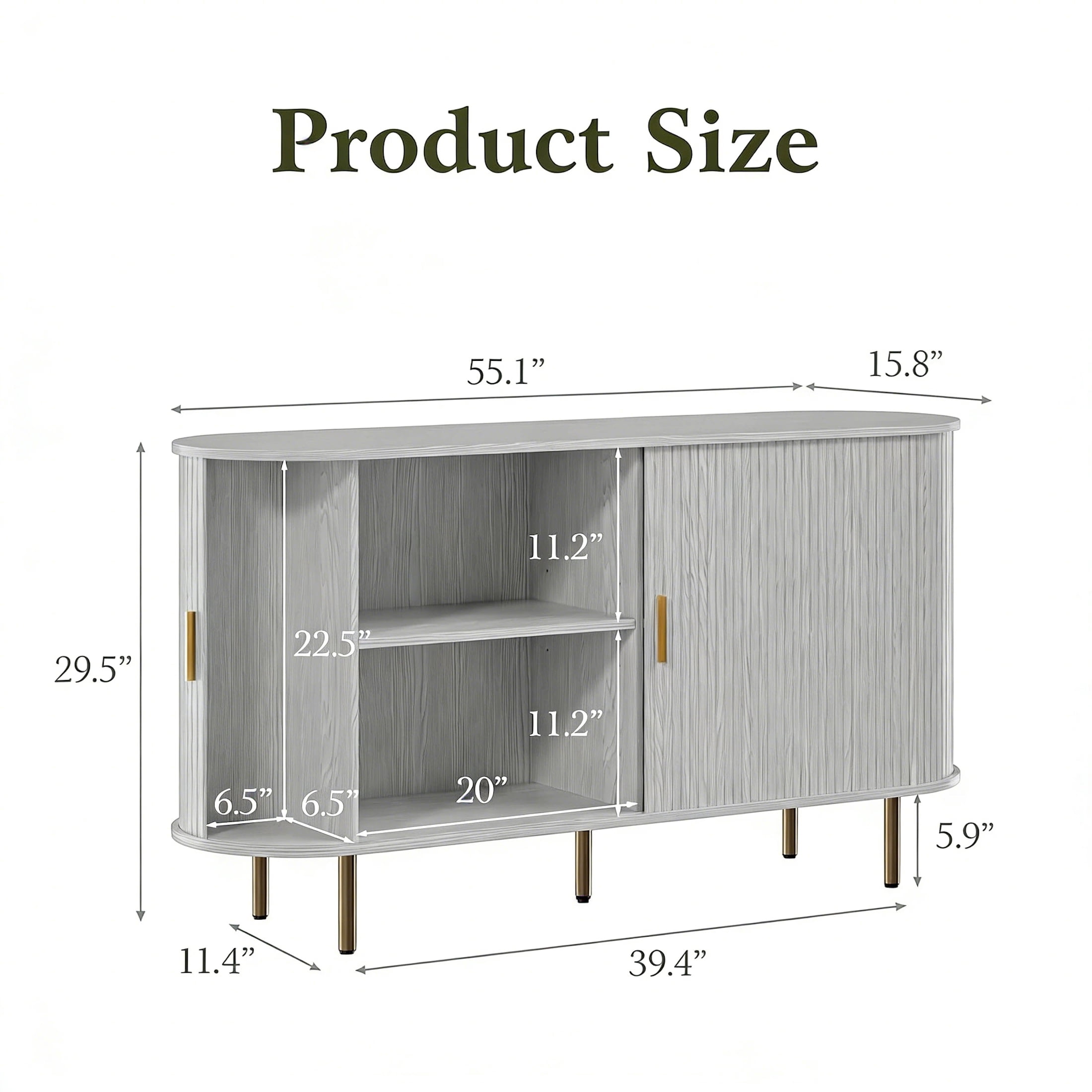 Aisword Sideboard Buffet Cabinet with Storage,Mid Century Modern Fluted Accent Coffee Bar Console Table,Tambour Sliding Doors& Adjustable Shelf for Kitchen, Living Room, Entryway, 55 Inch White