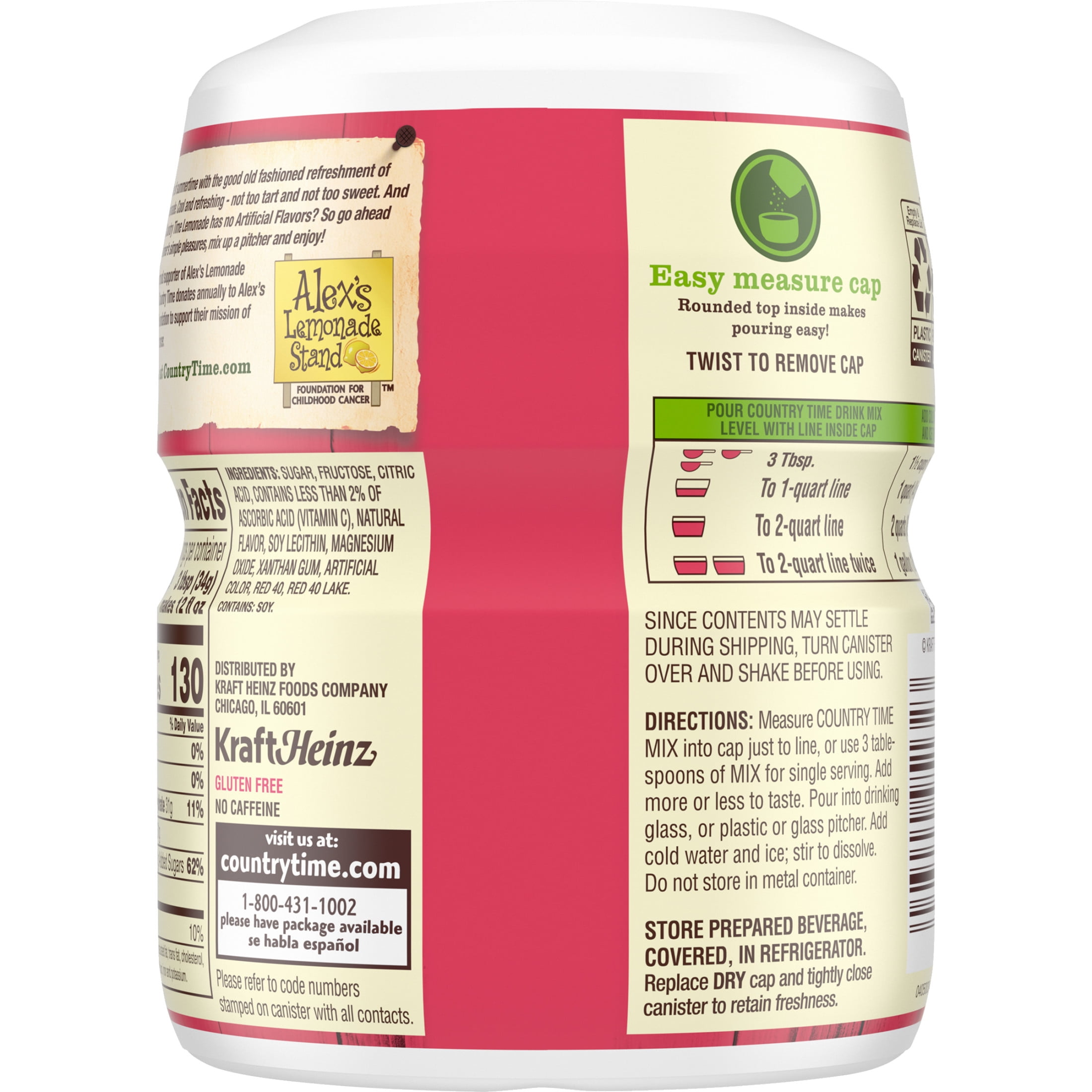 Country Time Strawberry Lemonade Powdered Drink Mix, 1 Canister, for Shareable Refreshment, Naturally Flavored with Other Natural Flavor, No Artificial Sweeteners or Flavors, 18 oz