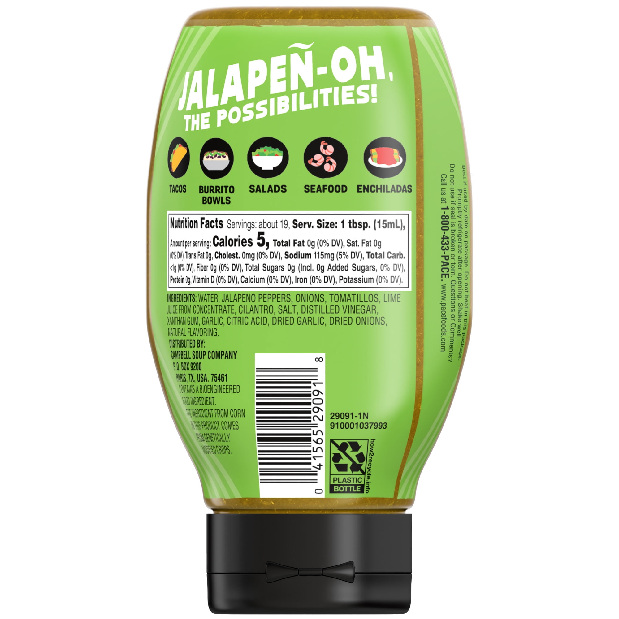 Pace Cilantro Jalapeno Lime Signature Sauce, 10.4 oz Bottle