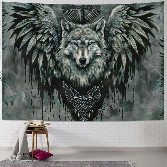 BCIIG Viking Extra Large Wall Tapestries Nordic Mythology Fenrir Wolf Tapestry 3D Tattoo Printing Celtic Wall Decor for Home Decor 40x30inch