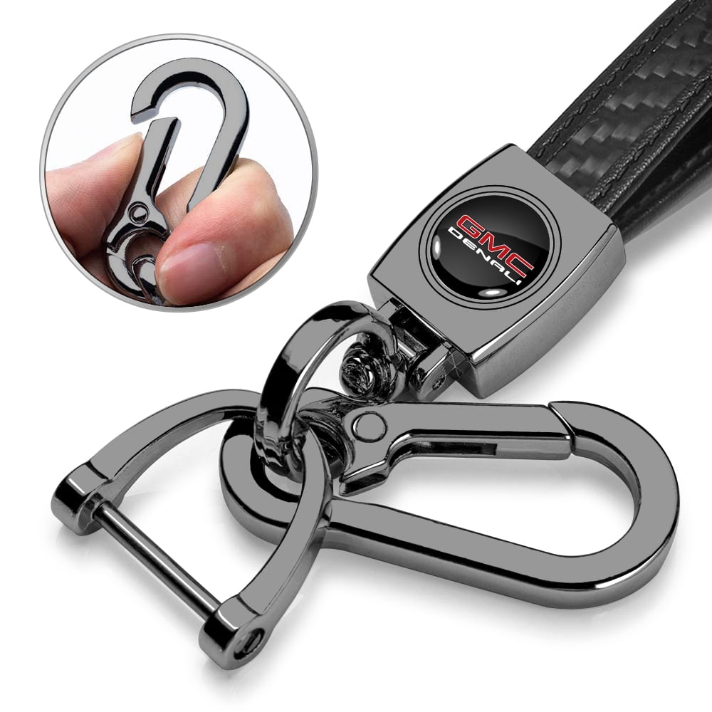 iPick Image for GMC Denali Real Black Carbon Fiber Strap Gunmetal Black Hook Key Chain, Official Licensed