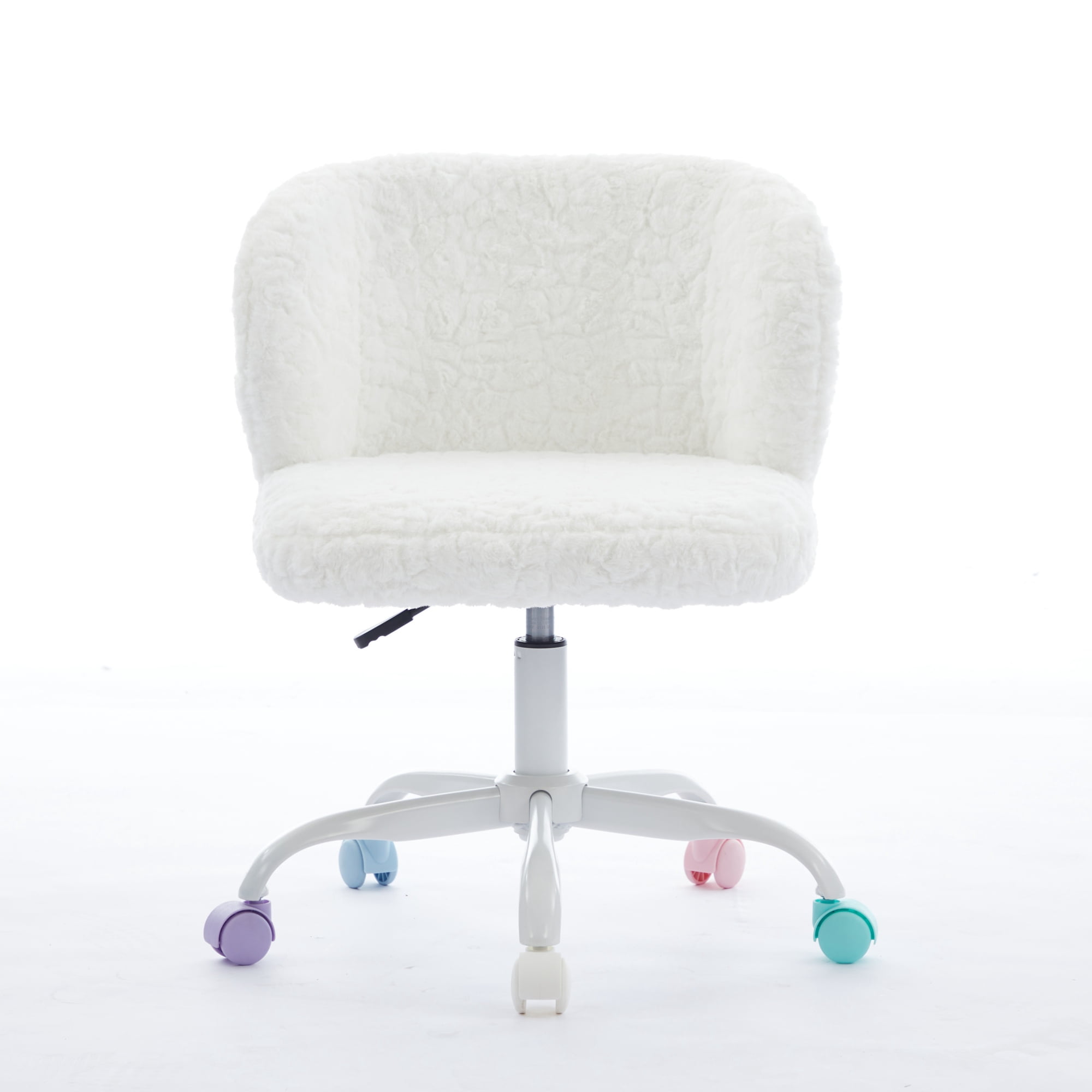 Furniture Office Chair, Artificial Rabbit Hair Home Chair with Metal Base, Adjustable Desk Chair Swivel Office Chair, Vanity Chair (Ivory)
