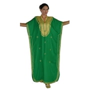 Moroccan Caftan Hand Made Breathable Cotton with Gold Hand Embroidery kaltoum Long Green