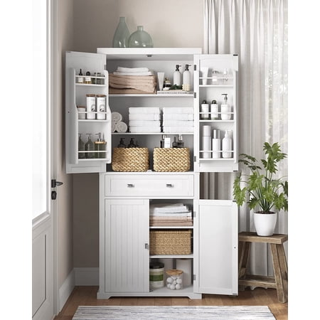 VASAGLE 71.9 Inch Kitchen Pantry Storage Cabinet Tall Freestanding Cupboard with 1 Large Drawer 6 Hanging Shelves for Dining Room Laundry White