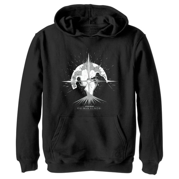 Boy's Star Wars: Obi-Wan Kenobi Darth Vader vs Kenobi Silhouette Lightsaber Explosion Pull Over Hoodie Black Medium