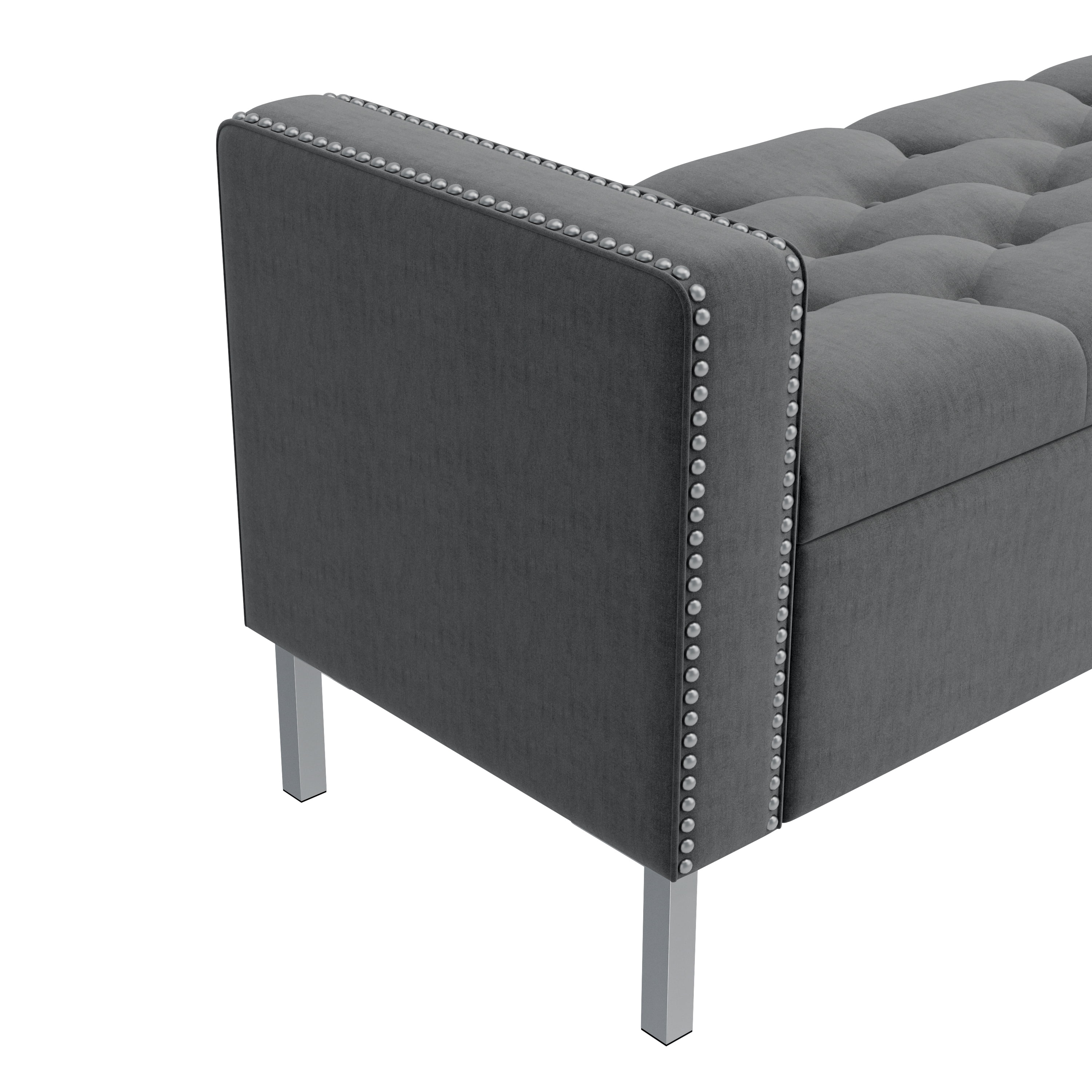 Homesvale Cashman 52"W x 22.5" H Storage Bench Ottoman with Square Arms for Living Room, Bedroom, Entryway, Charcoal Gray Velvet