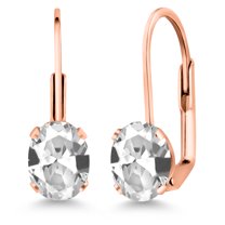Gem Stone King White Created Sapphire Rose Gold Plated Leverback Earrings for Women (2.00 Cttw, Gemstone September Birthstone, Oval 7X5MM)