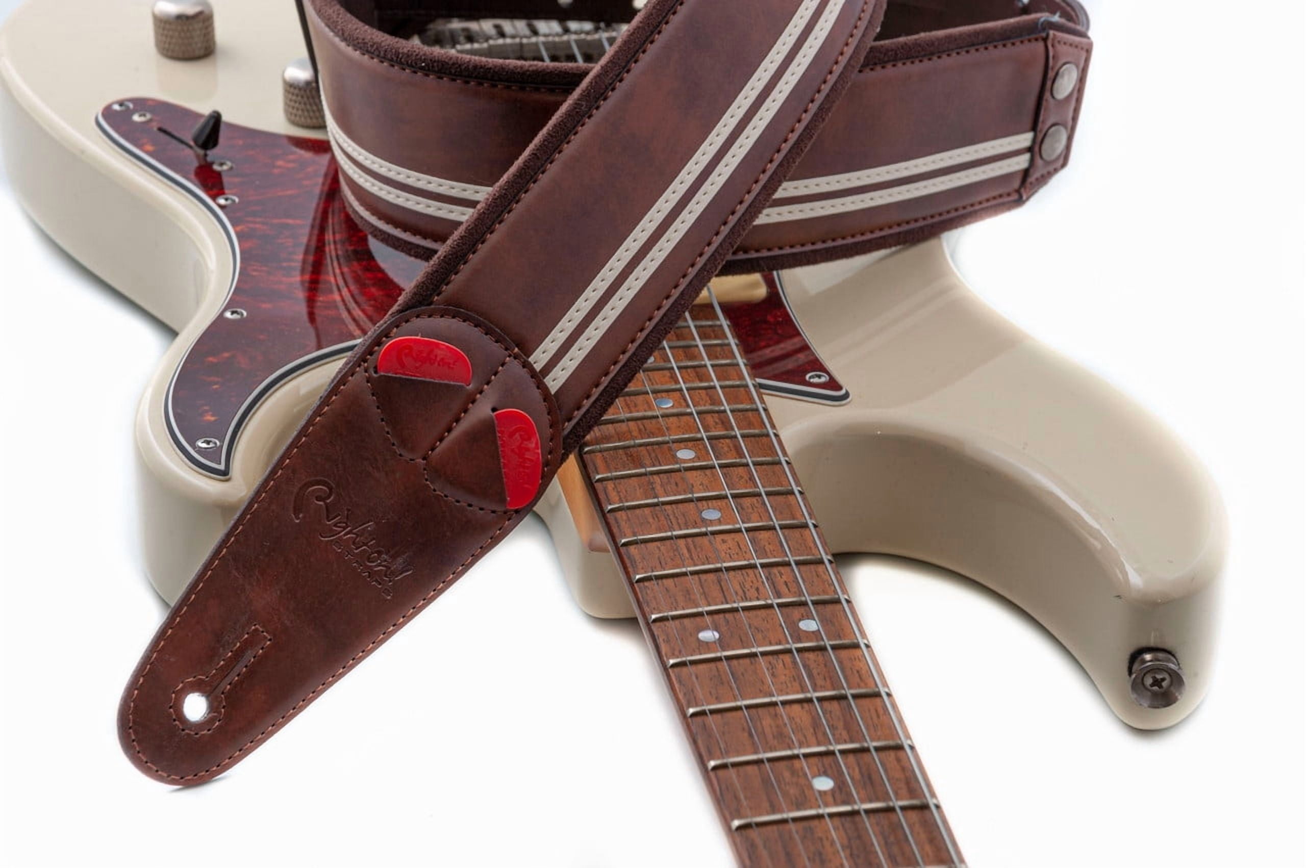 RightOn! Straps Mojo Collection Race-60 Guitar & Bass Strap made with Vegan Leather – Stylish and Comfortable - Brown